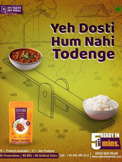 The friendship between Rajma and Chawal is unbreakable, just like the bond of "Yeh Dosti Hum Nahi Todenge." Enjoy this classic comfort meal anytime.