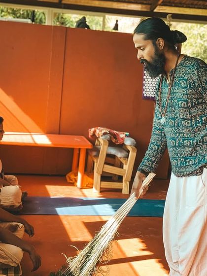 I use a broom made of natural fibers in a teaching demonstration. We find lessons in the simplest of objects and actions, showing that yoga is present in every aspect of life.
