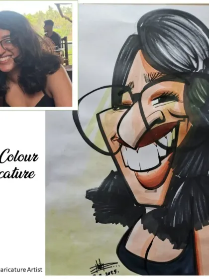 This guest's happy expression is amplified by the use of color in her caricature. It's a great way to make the portrait pop.