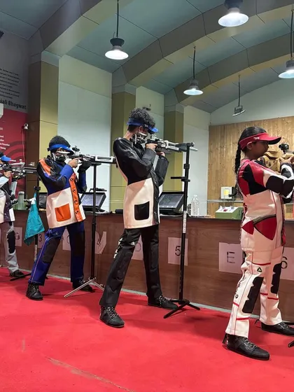 Look at the focus and precision. This line of my athletes during a training session at the club showcases the discipline and standardized technique I instill. Each shooter is in full gear, demonstrating the professional environment we maintain for serious practice.