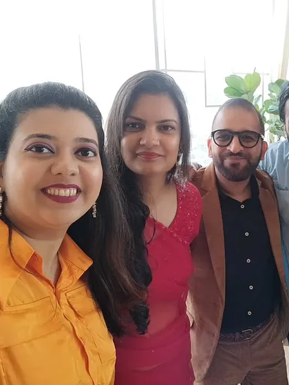 A selfie with the happy couple and their friends at a 10th-anniversary party. It was a fun-filled afternoon with indoor games and a special couple's quiz.