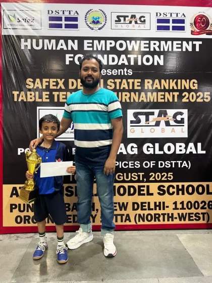 A proud moment for our U-9 player, Yuvaan Chauhan, as he receives his Bronze Medal at the Delhi State Ranking Tournament. We are dedicated to nurturing talent from the very beginning.