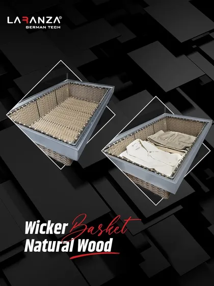 My Wicker Baskets in a Natural Wood finish offer a blend of natural elegance and durable design. They are ideal for storing linens or clothing while adding a touch of warmth to your wardrobe.