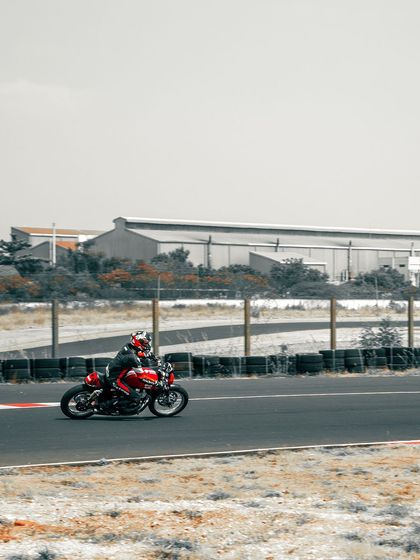 A shot of a rider on a GT 650 on the track.