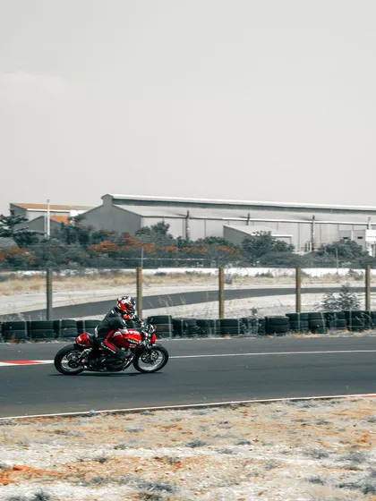 A shot of a rider on a GT 650 on the track.