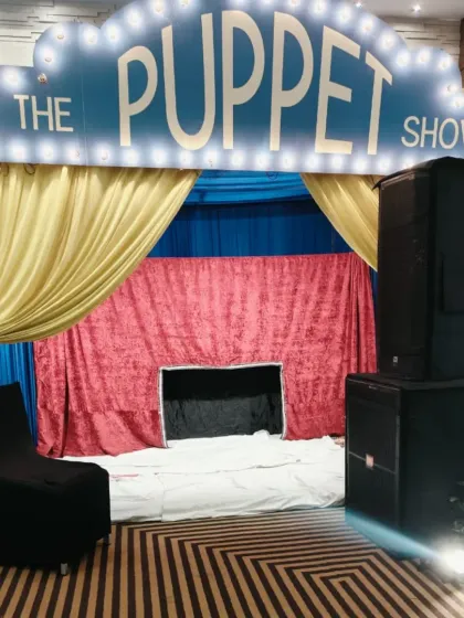 My stage is all set and ready for magic. I bring my own professional, portable theater with sound and lighting, so all you need to provide is a small space and a plug point.
