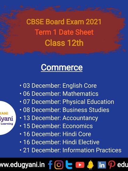 For our Commerce students, this is the Class 12th Term 1 date sheet. Stay ahead with confirmed dates for Business Studies, Accountancy, and Economics exams.