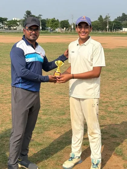 Recognizing excellence on the field. One of our promising U-16 players receives the 'Player of the Match' award after a dominant performance in the STCC Cup.