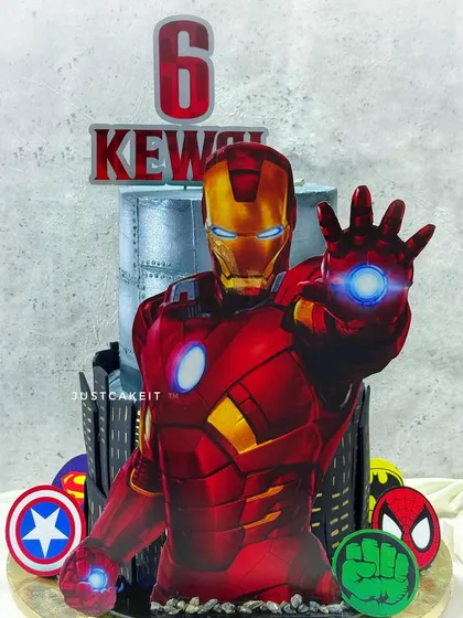 A huge Iron Man cake with a light-up arc reactor. This was a last-minute order, but I was so happy with how this impressive cake turned out.