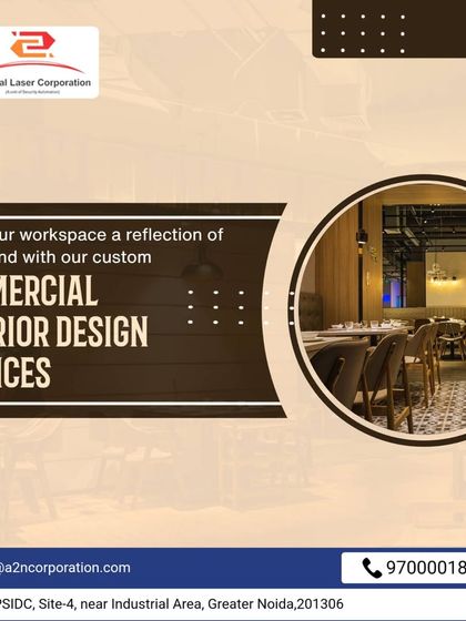A custom commercial interior for a restaurant or cafe, demonstrating how we make a workspace a reflection of the brand. The design features warm lighting, comfortable seating, and a sophisticated ambiance.