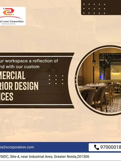 A custom commercial interior for a restaurant or cafe, demonstrating how we make a workspace a reflection of the brand. The design features warm lighting, comfortable seating, and a sophisticated ambiance.