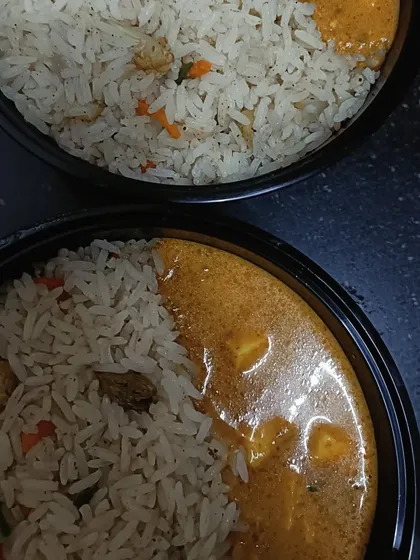 You can see the chunks of paneer in the creamy gravy, served alongside fluffy rice. This is one of the go-to comfort meals for many of my customers.