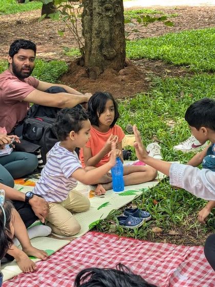A wonderful collection of photos from our 'Belonging' session, featuring 'Giraffes Can't Dance'. You can see the children's expressive faces as they connect with Gerald the giraffe's journey.