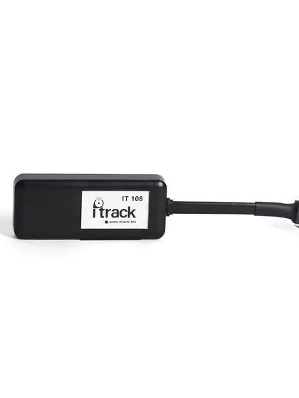 A clean side-profile shot of the 'iTrack' GPS device, isolated on a white background for a professional look.