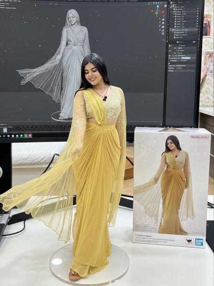 My yellow drape saree design looks so amazing as a 3D model. It really captures the flow and elegance of the outfit.