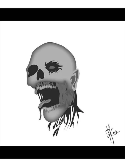 'It's where my demons hide'. This is the first part of a visual series inspired by the Imagine Dragons song 'Demons'. It shows a face peeling away to reveal a skull, representing our inner darkness.