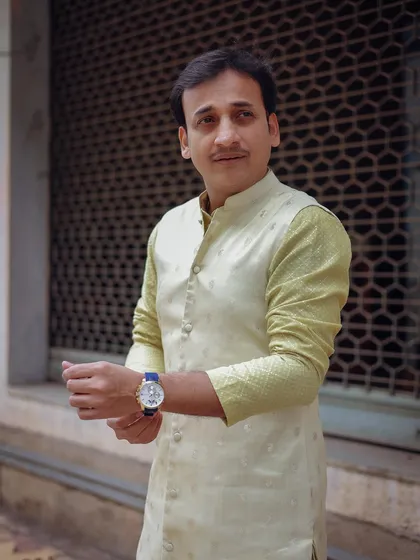 A closer look at the textured fabrics and subtle patterns of the ethnic wear I chose for Sankarshan Karhade.