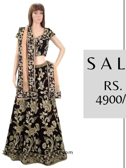 This heavily embroidered black velvet lehenga is on sale for Rs. 4900. A timeless piece to own.