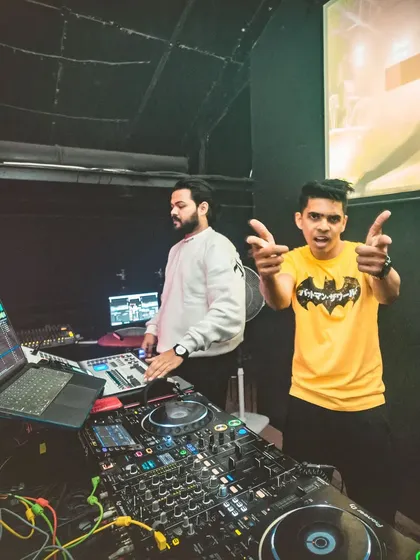 It's always a team effort. Here with my VJ, getting ready to put on a show.