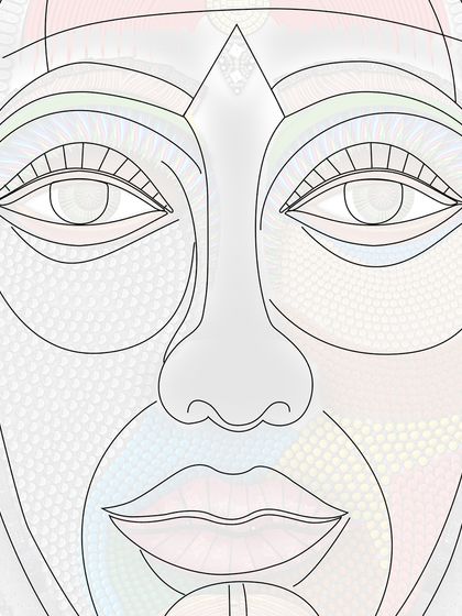 A line-art design of the 'Sanketana' mural, revealing the foundational structure and shapes before the electronic components are applied. This image offers a unique look into the blueprint of the massive artwork.