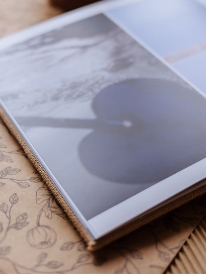 A close-up of the fine texture and binding of a handcrafted heirloom wedding album.