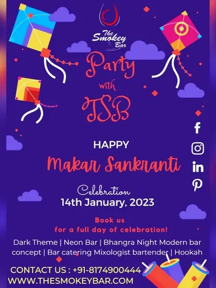 My promotional graphic for Makar Sankranti, inviting clients to party with TSB.