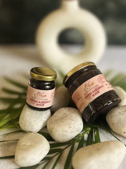 Two sizes of my Coffee & Coconut Scrub, perfect for trying out or stocking up. The rich, dark texture is packed with natural goodness.