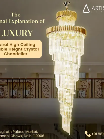 The spiral crystal chandelier is the epitome of luxury for high-ceiling spaces. Its cascading design is perfect for grand staircases and entryways, drawing the eye upward and filling the area with a dazzling display of light.