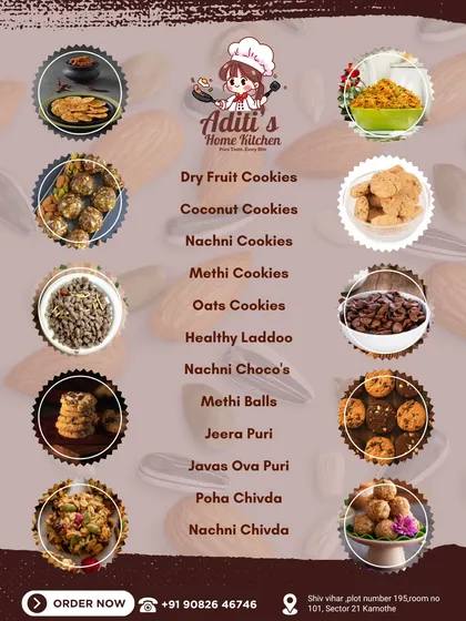 Curious about what I offer? Here’s a quick look at my full range of healthy homemade snacks. From gluten-free Nachani Cookies and fiber-rich Oats Cookies to my signature Energy Ladoos and savory treats like Poha Chivda, there's a healthy option for every craving.