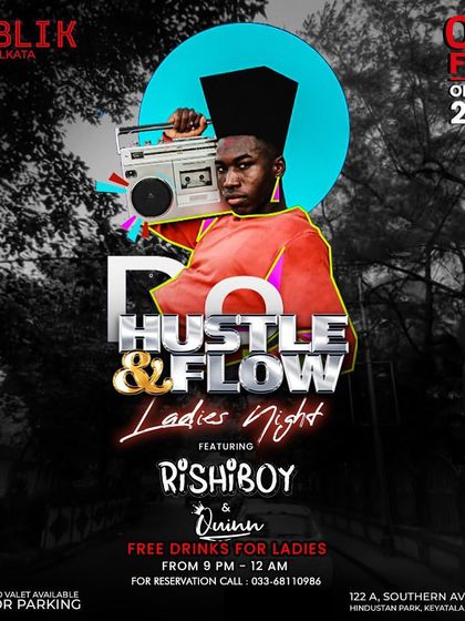 A flyer for "Hustle & Flow" Ladies Night, featuring a cool, urban art style.