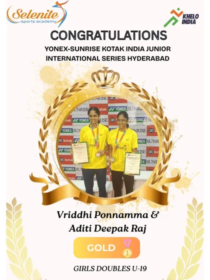 Gold on the international stage. A huge congratulations to my players Vriddhi Ponnamma & Aditi Deepak Raj for winning the U-19 Girls Doubles at the YONEX-SUNRISE KOTAK India Junior International Series.