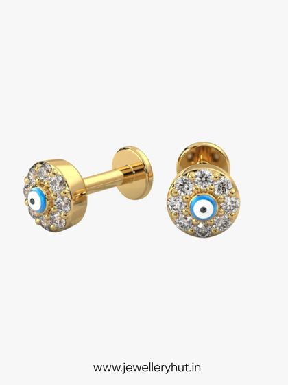 A detailed look at our evil eye screw-back stud. The flat back makes it comfortable for new piercings, especially in the cartilage.