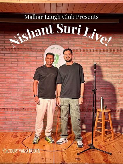 Host Sandeep Nanu with comedian Nishant Suri on the Malhar Laugh Club stage. It was a rib-tickling night that left faces hurting from laughter.
