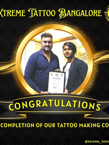 Another one of our students successfully completing his training. I am proud to mentor the next generation of tattoo artists and provide them with real studio experience in Bangalore.