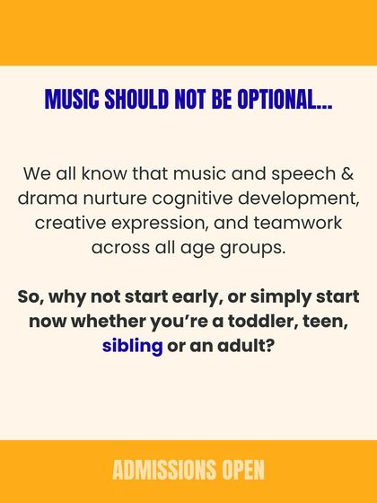 Music should not be optional. A graphic explaining why music and speech & drama are crucial for development at any age.