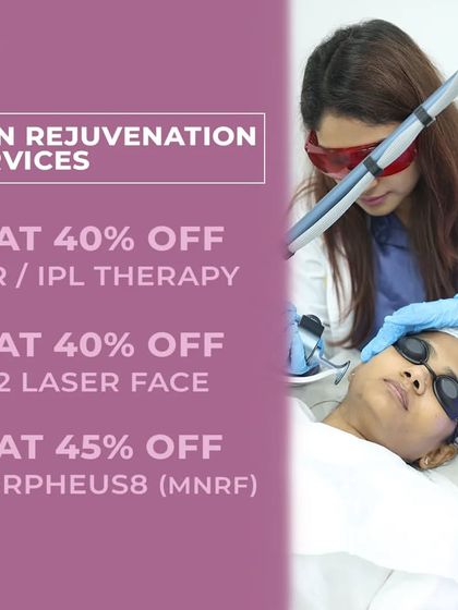 Our skin rejuvenation services are available at a special price during the Festive Glow Camp. Enjoy discounts on SSR/IPL therapy, CO2 Laser, and Morpheus8 (MNRF) for smoother, firmer skin.