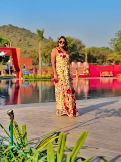 The poolside view at Ananta was the perfect setting for a grand Haldi carnival. The scale of the event was matched by the beauty of the location.