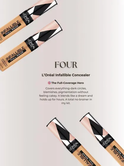 The L'Oréal Infallible Concealer is a full-coverage hero in my kit. It covers everything from dark circles to blemishes without feeling cakey and holds up for hours, which is essential for long wedding events.