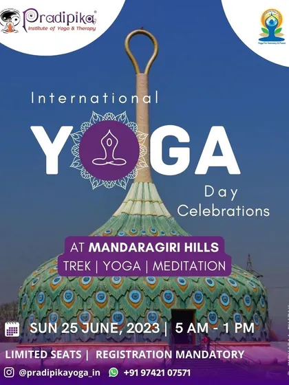 Our special International Yoga Day celebration combined yoga, meditation, and a trek at the beautiful Mandaragiri Hills. We love taking our practice outdoors.
