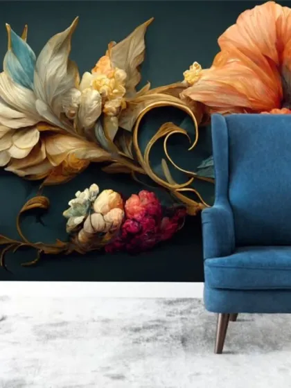 This 3D floral wallpaper adds a touch of luxury and depth to the room. The interplay of light and shadow on the textured petals creates a realistic, almost tangible effect, making it a perfect feature wall for a high-end commercial or residential space.