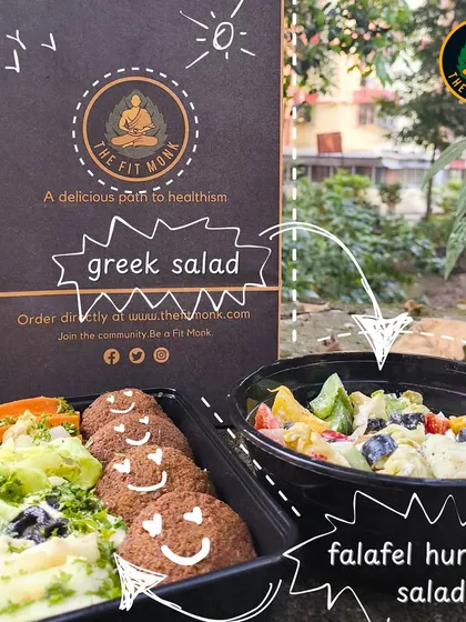 A perfect Sunday spread featuring my Falafel Hummus Salad and Greek Salad. Healthy eating can be a delicious and enjoyable experience, especially when shared.