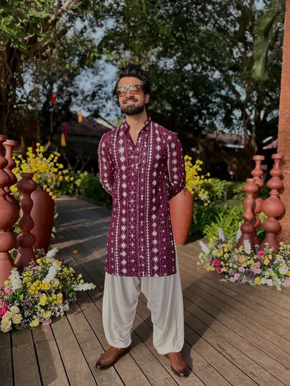 A happy, smiling pose in my maroon kurta.
