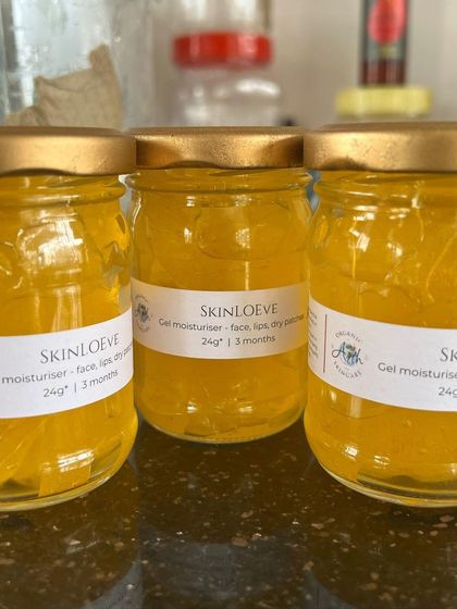 My SkinLOEve gel moisturizer, packed and ready to go. Made with homegrown aloe vera, it's a multi-purpose product for your face, lips, and any dry patches, providing instant hydration.