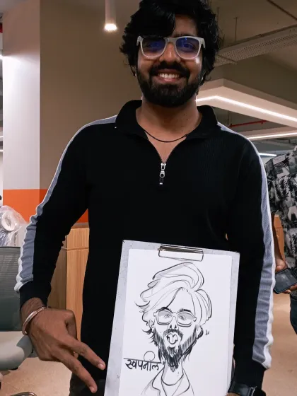 Capturing the cool and casual vibe of this employee at a corporate event. Each drawing is a unique reflection of the person.
