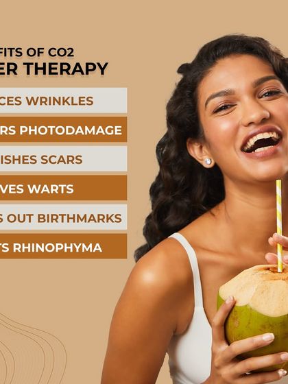 Our CO2 Laser Therapy offers a multitude of benefits for skin rejuvenation. It effectively reduces wrinkles, repairs sun damage (photodamage), diminishes scars, removes warts, and can even treat conditions like rhinophyma for smoother, healthier skin.