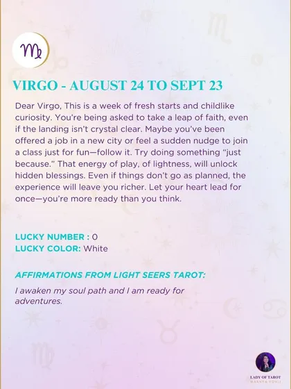 This week's tarot reading for Virgo. This is a week of fresh starts and childlike curiosity. You're being asked to take a leap of faith, even if the landing isn't crystal clear.