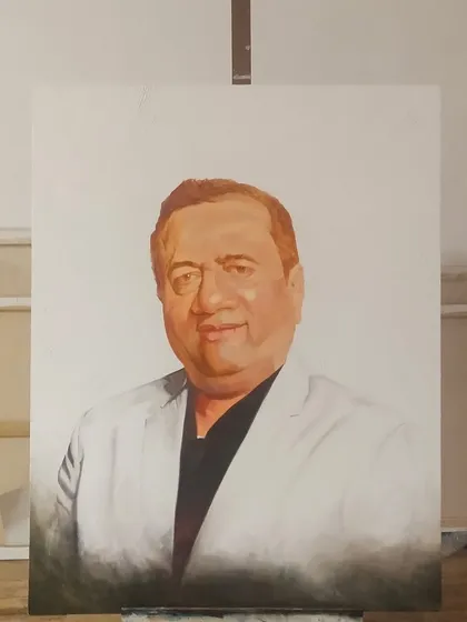 This is the underpainting stage for the portrait of Mr. Dinesh Lakhani. Here, I've established the basic likeness and tones before moving on to the final details and background.