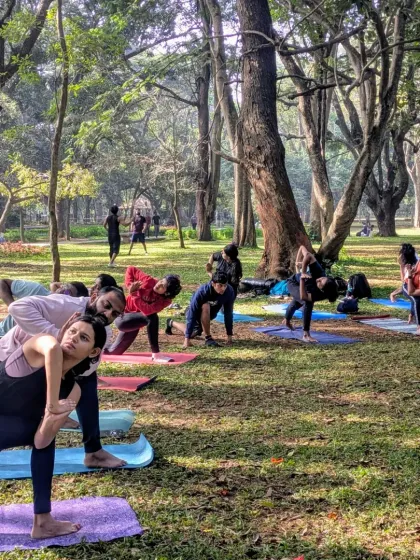 A helping hand can make all the difference. In our group classes, I provide personal adjustments to help you find better alignment and go deeper into a pose, like this Parivrtta Parsvakonasana (Revolved Side Angle Pose).