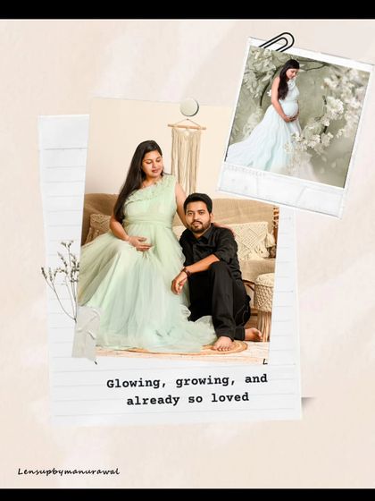 This collage captures the soft, romantic feel of a boho-themed couple's session. The flowing gown and gentle interaction create a dreamy narrative of a couple glowing, growing, and so loved.