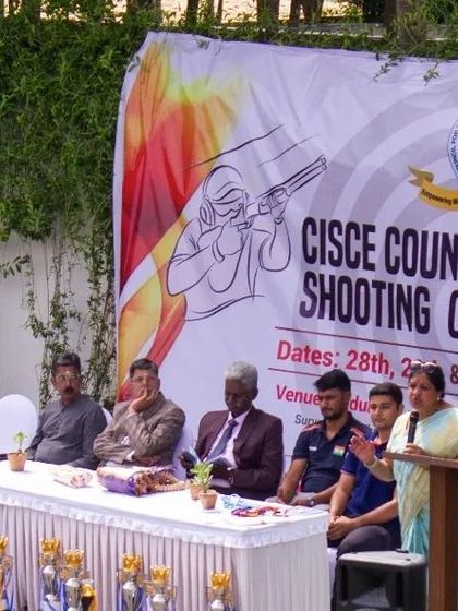 Dignitaries addressing the participants at the CISCE Council's National Shooting Championship. I handle all stage management and event flow.